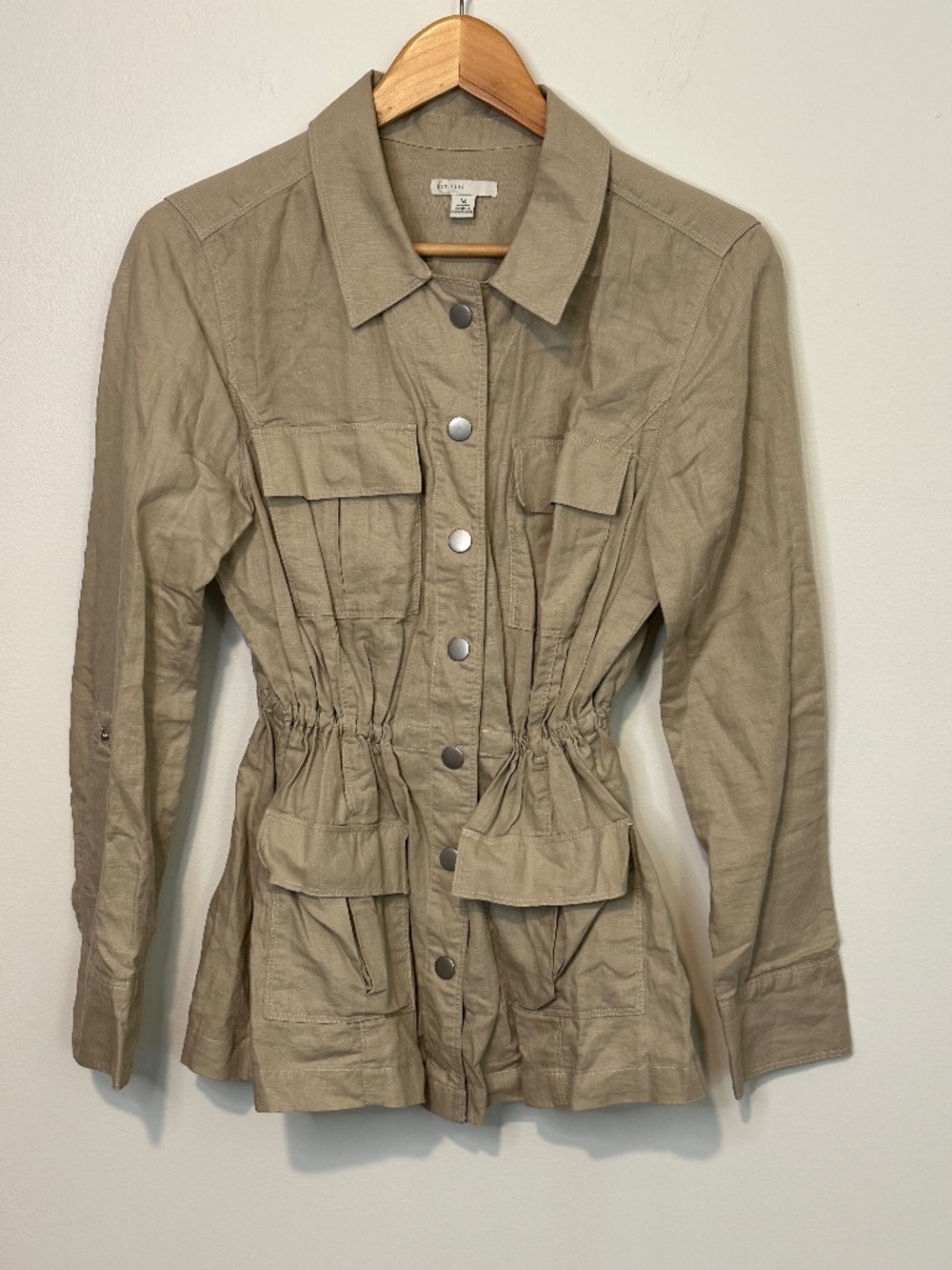 C Est. 1946 Tan Linen Blend Utility Jacket Cinch Waist Size M